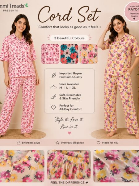 Anmi Treads Women's Premium Imported Rayon Floral Cord Set – 3 Colors
