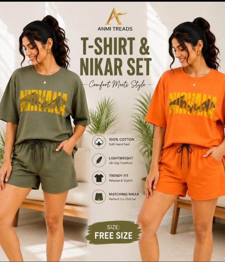 Women’s Cotton T-Shirt & Nikkar Set – Casual Co-Ord Lounge Wear