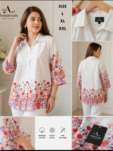 Anmitreads Premium Cotton Floral Print Eyelet Shirt-01