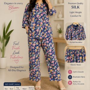 Women’s Floral Printed Silk Co-Ord Set with Top & Wide Leg Pants